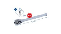 Umschaltknarre / Ratsche, 1/2", mit Metallgriff, 100 Zähne